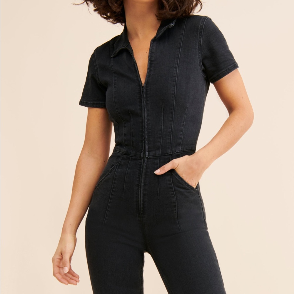 We The Free Jayde Denim Flared Jumpsuit – Black (Size M)